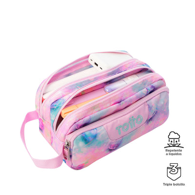 Estuche escolar eco-friendly tres compartimentos Totto Agapec Glitter - Shiny Heart