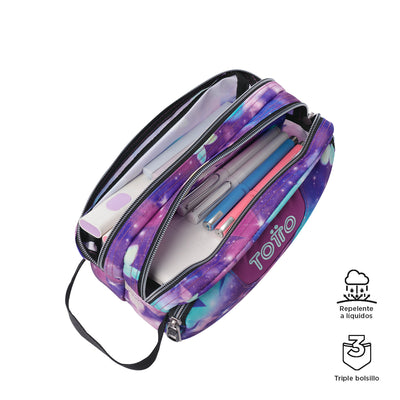 Estuche escolar eco-friendly tres compartimentos Totto Agapec Glitter - Star Butterfly