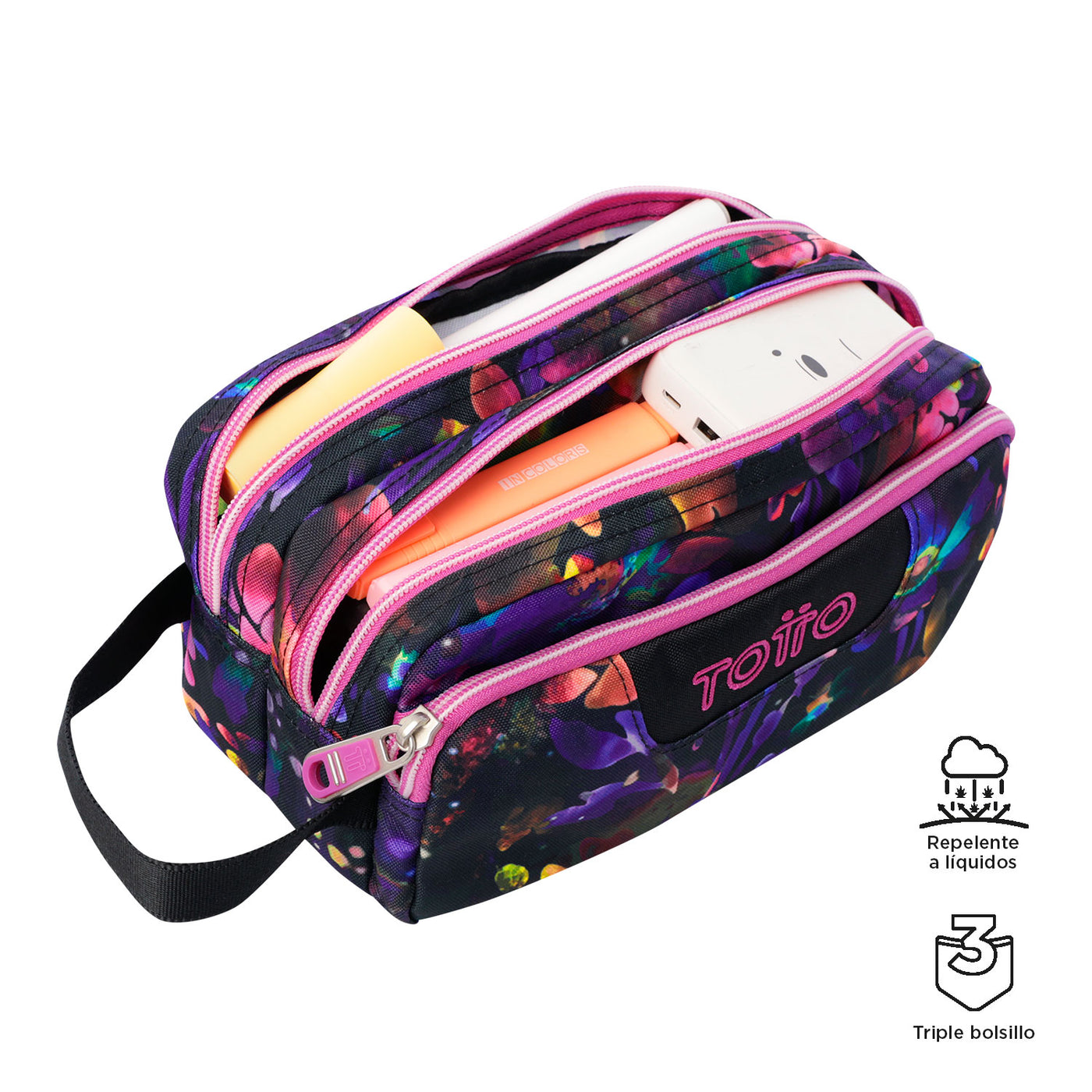Estuche escolar eco-friendly tres compartimentos Totto Agapec - Flower Galaxy