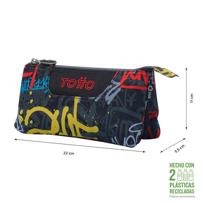 Estuche escolar eco-friendly tres compartimentos gris Totto Grafil - Tablero
