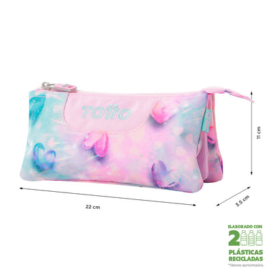 Estuche escolar eco-friendly tres compartimentos Totto Tablero Glitter - Shiny Heart