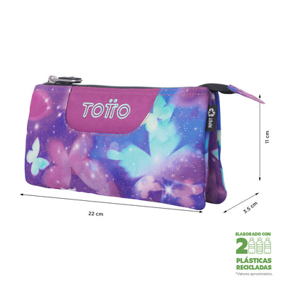 Estuche escolar eco-friendly tres compartimentos Totto Tablero Glitter - Star Butterfly
