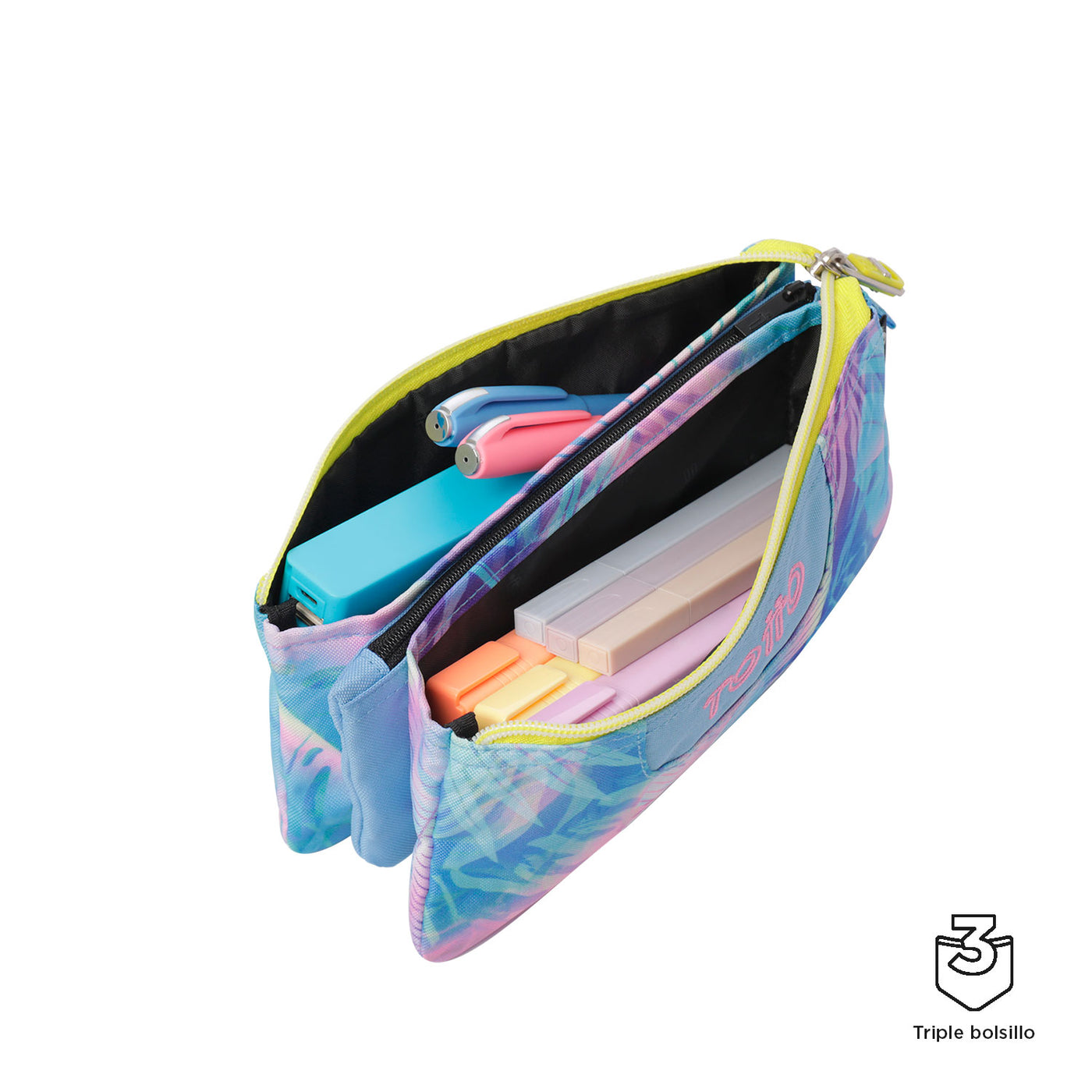 Estuche escolar eco-friendly tres compartimentos Totto Tablero - Prisma