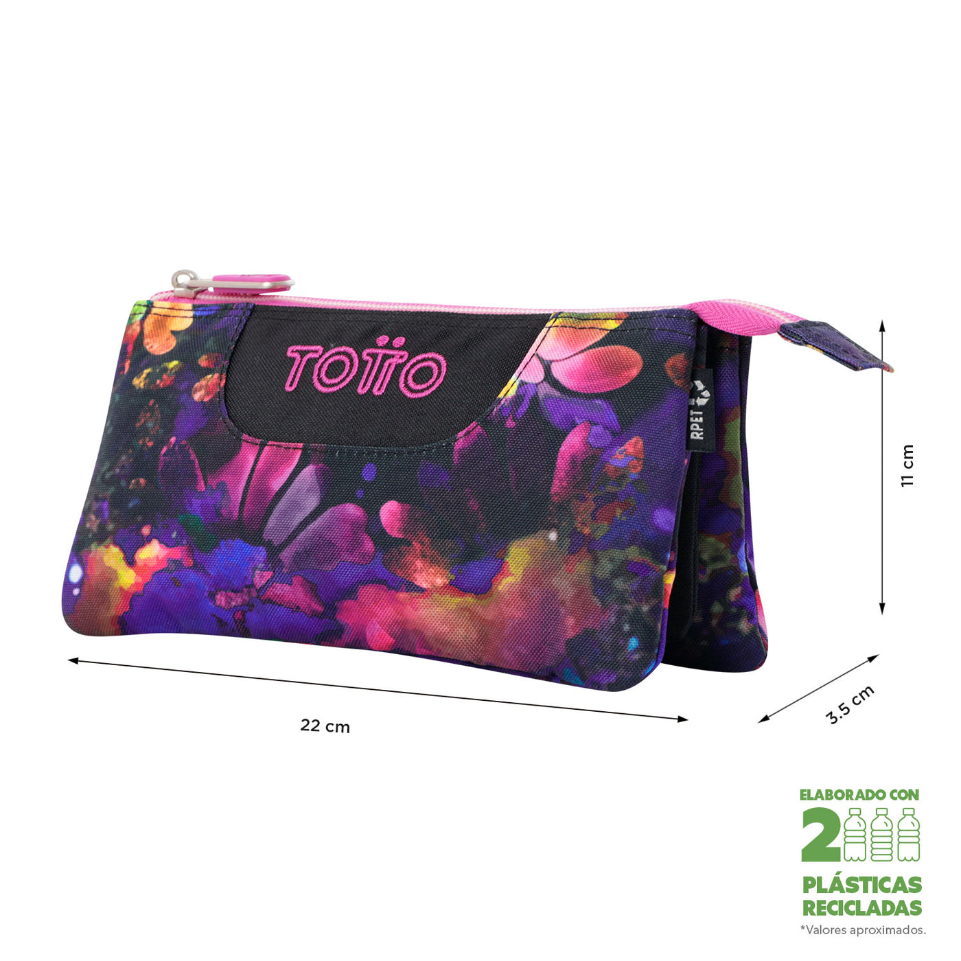 Estuche escolar eco-friendly tres compartimentos Totto Tablero - Flower Galaxy
