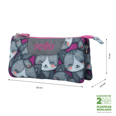 Estuche escolar eco-friendly tres compartimentos Totto Tablero - Kitten Rose