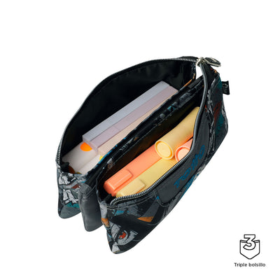 Estuche escolar eco-friendly tres compartimentos Totto Tablero - Okubo