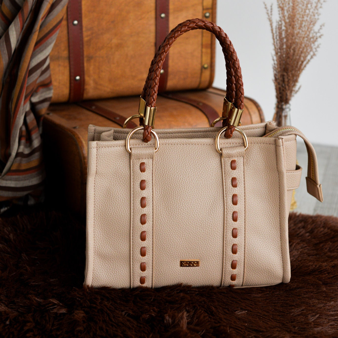 Bolso trenza abalorio Noco Beige