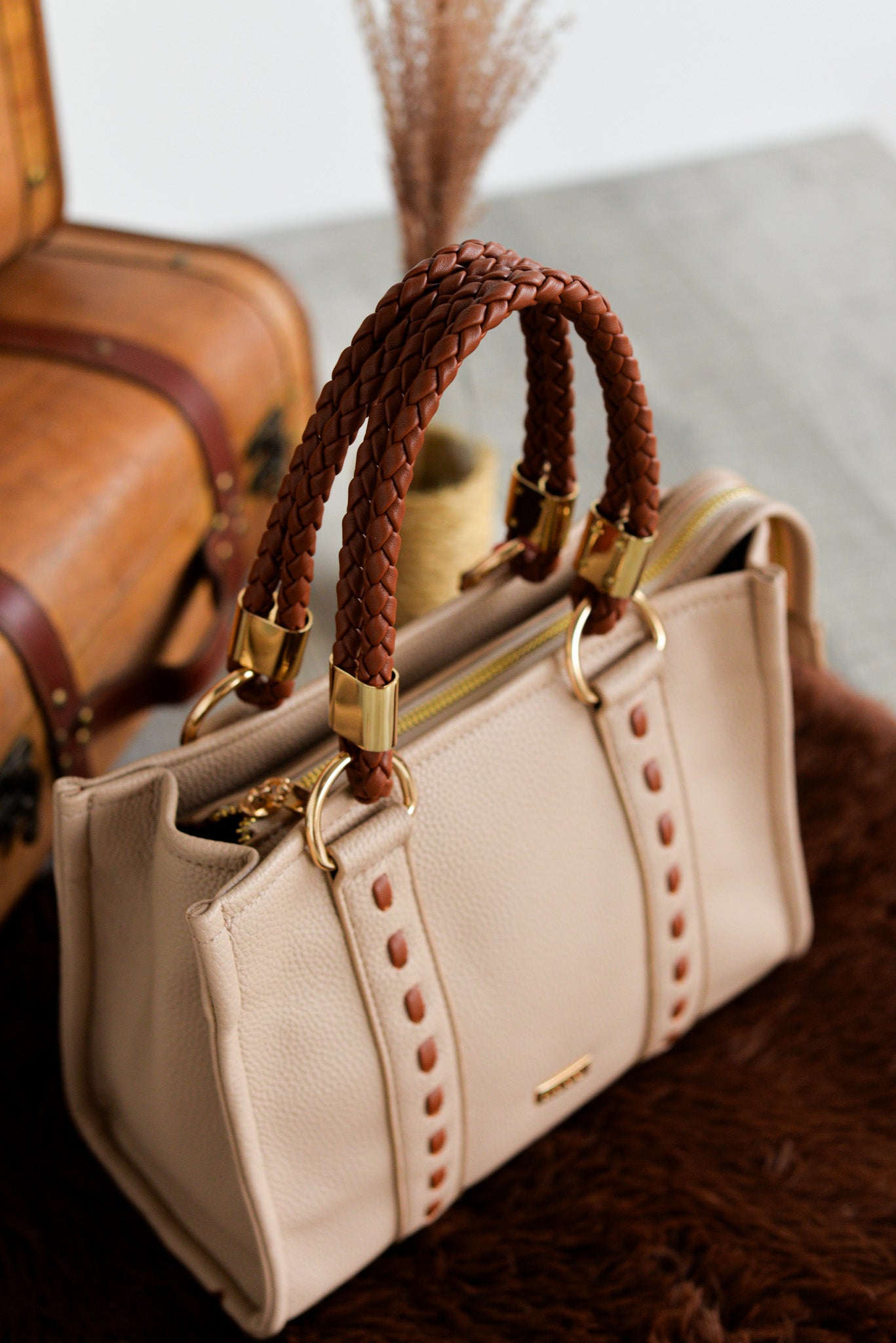 Bolso trenza abalorio Noco Beige