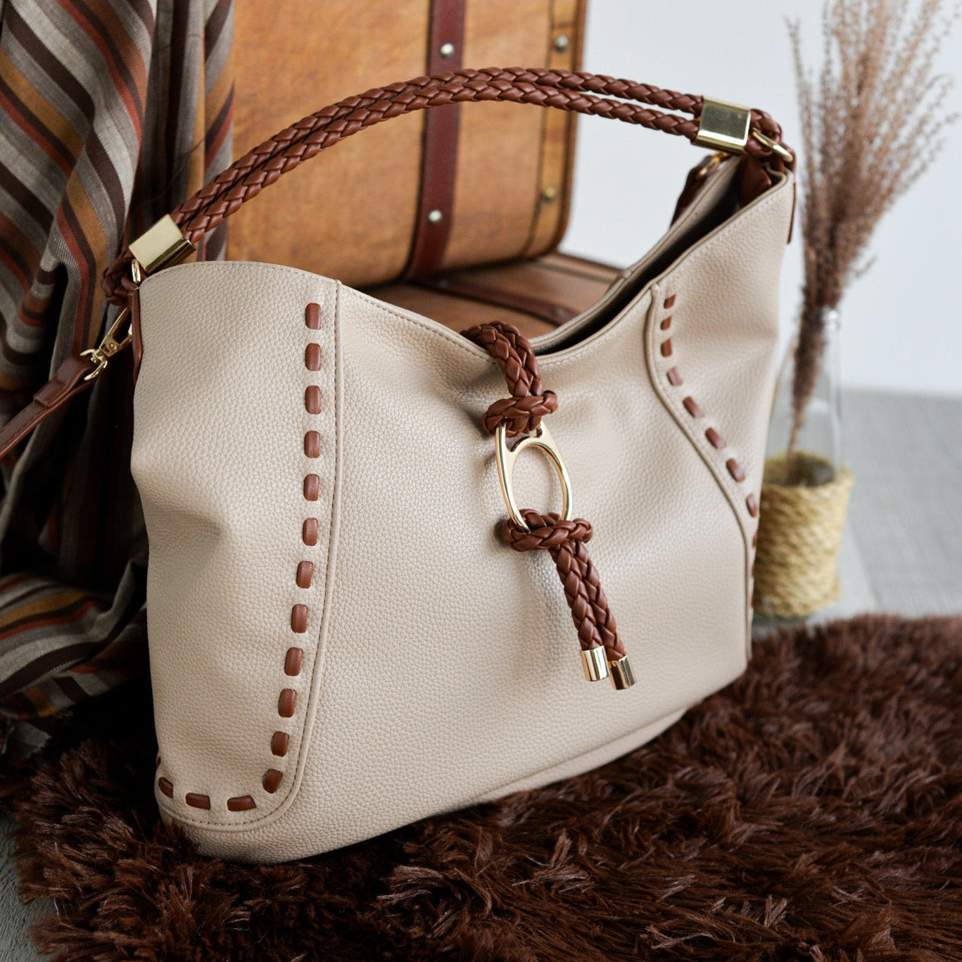 Hobo trenza abalorio Noco Beige