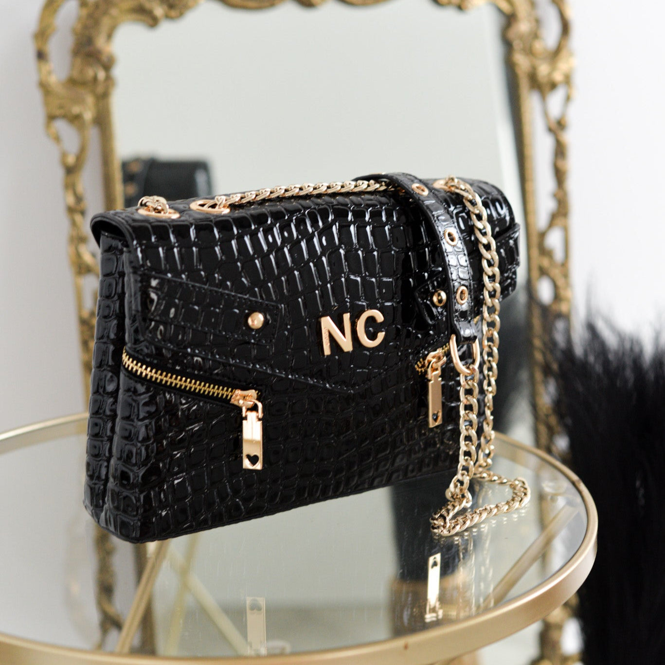 Bandolera coco charol cremalleras Noco Negro