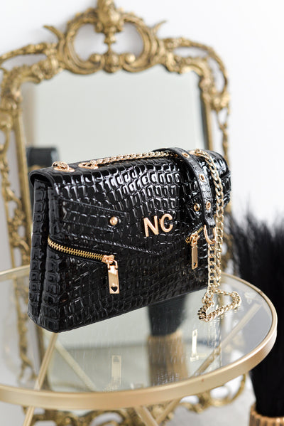 Bandolera coco charol cremalleras Noco Negro