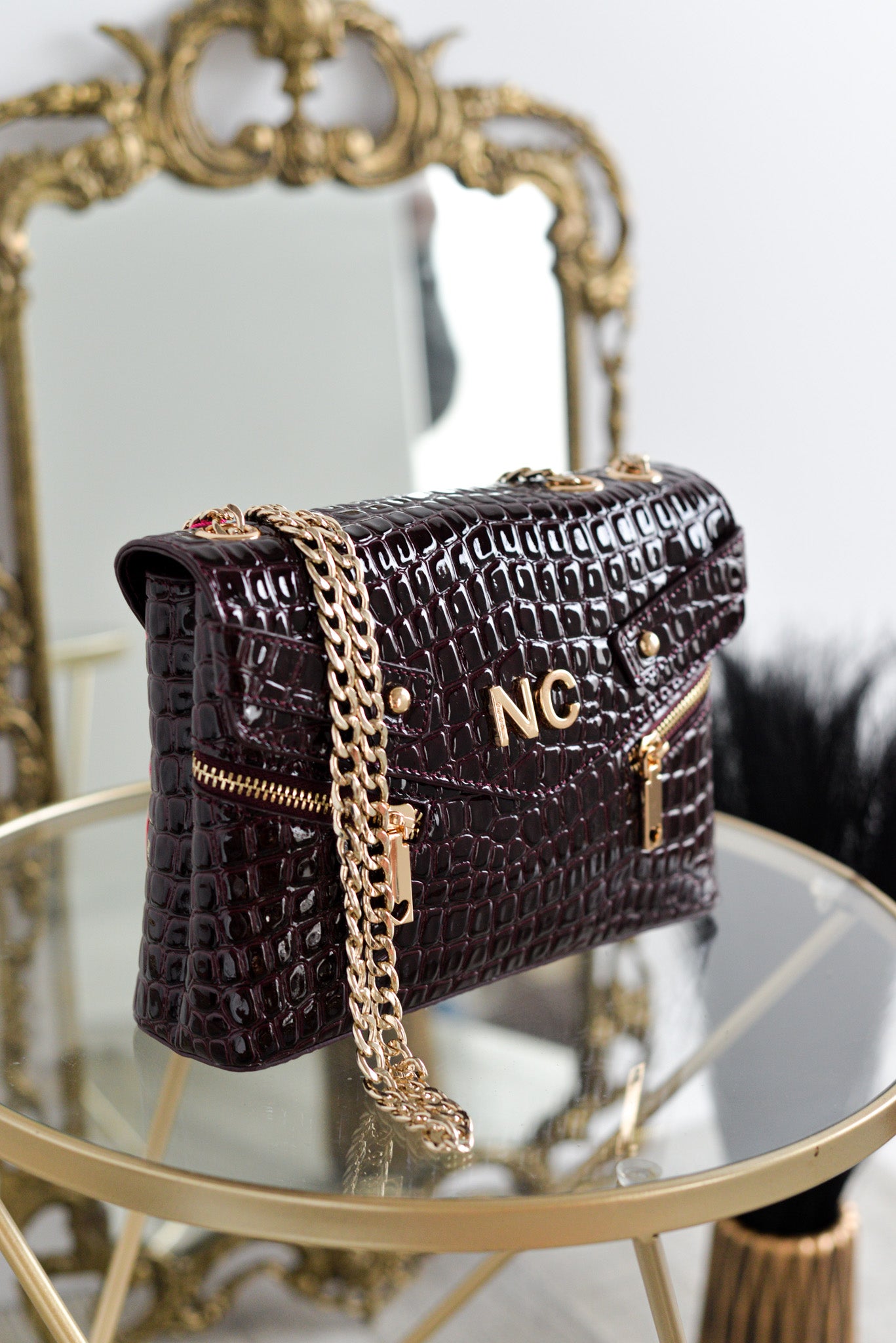 Bandolera coco charol cremalleras Noco Vino