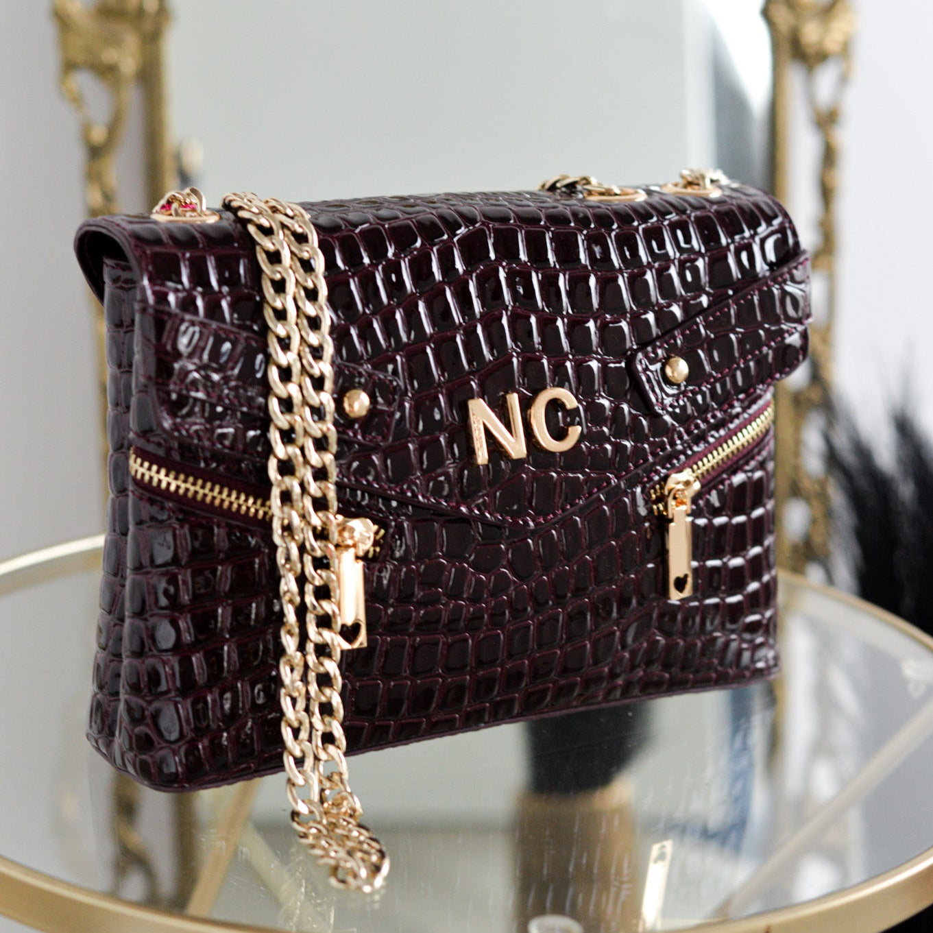 Bandolera coco charol cremalleras Noco Vino