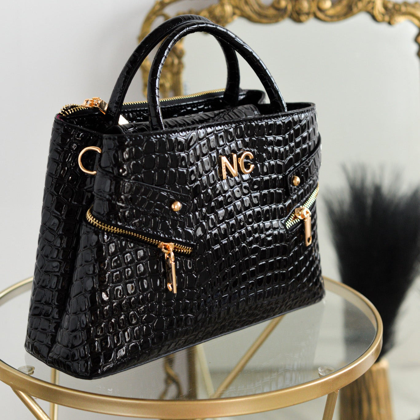 Bolso tote coco charol cremalleras Noco Negro