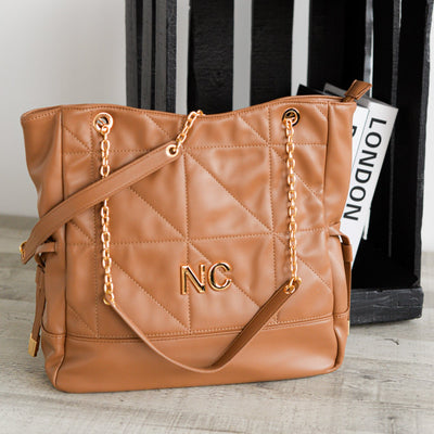 Bolso piel vegana NC bordado Noco Marrón