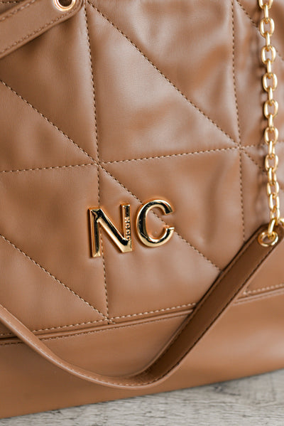 Bolso piel vegana NC bordado Noco Marrón