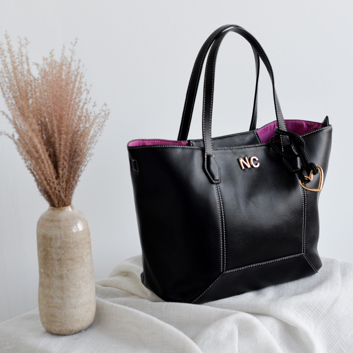 Bolso shopper pespuntes corazón Noco Negro