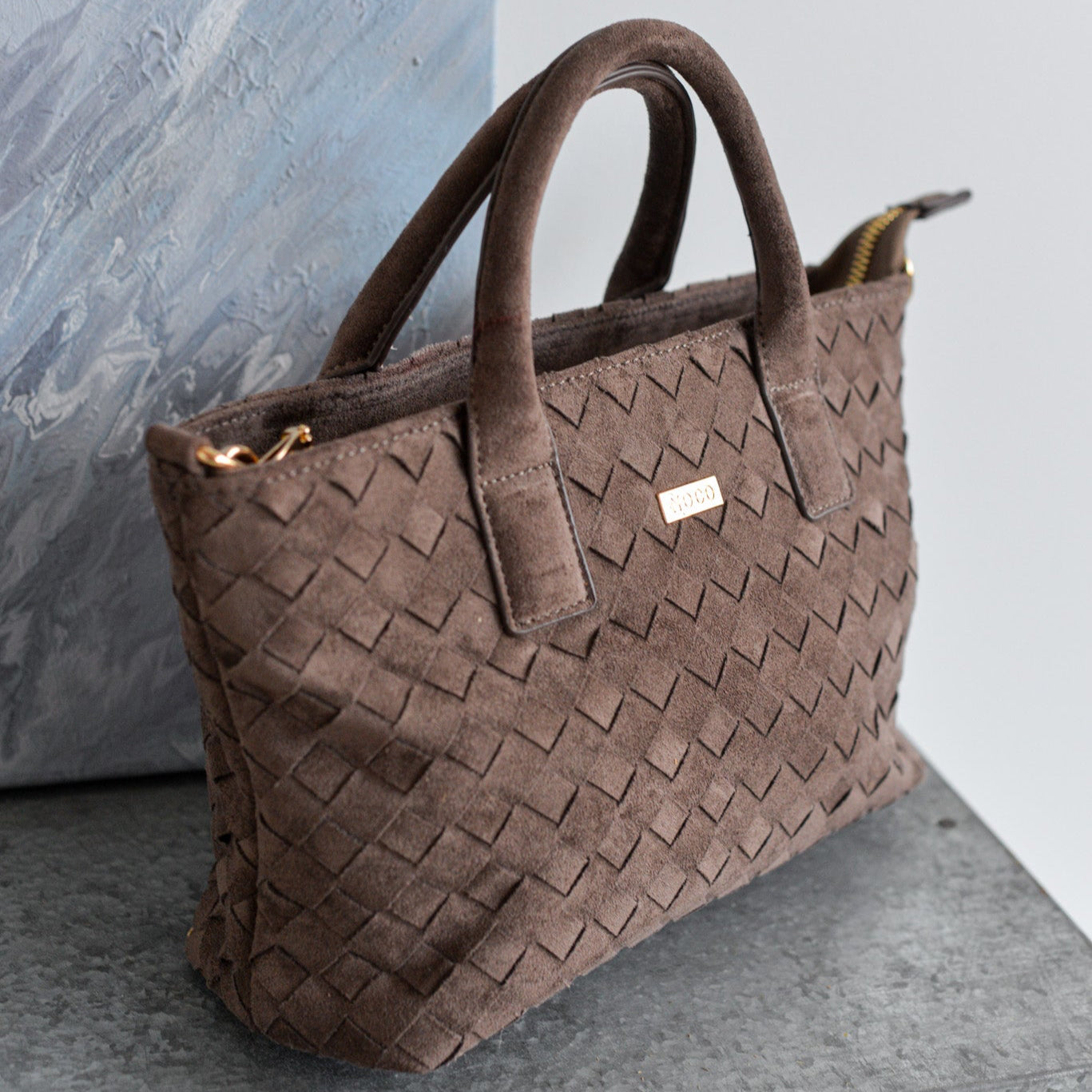 Mini tote ante trenzado Noco Marrón