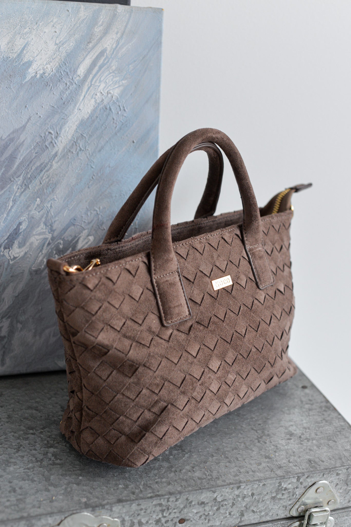 Mini tote ante trenzado Noco Marrón