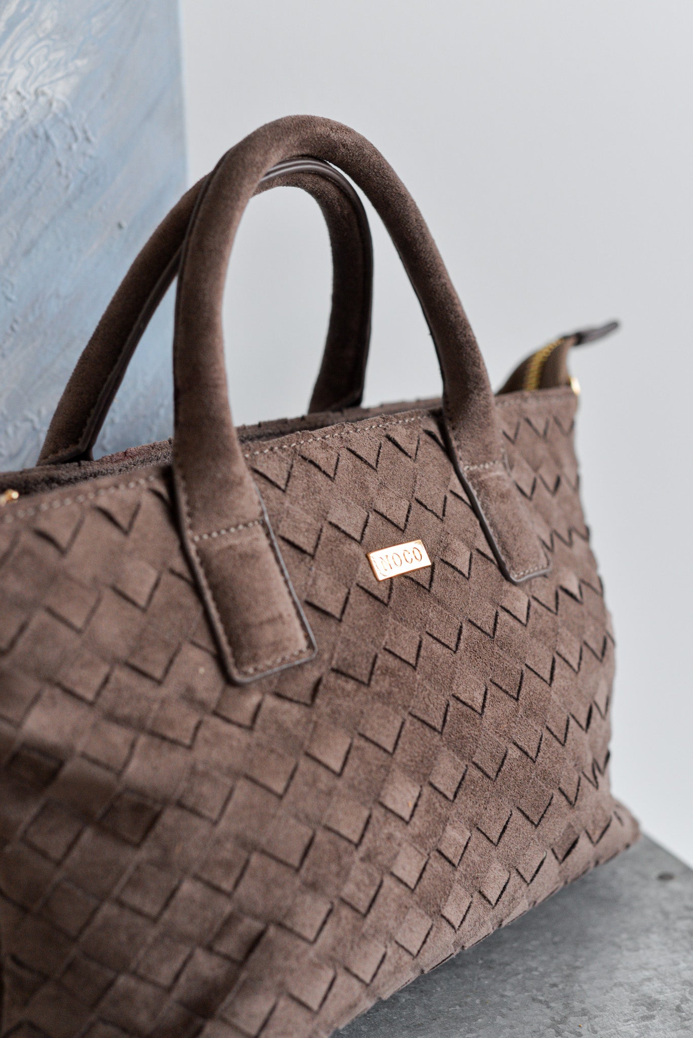 Mini tote ante trenzado Noco Marrón