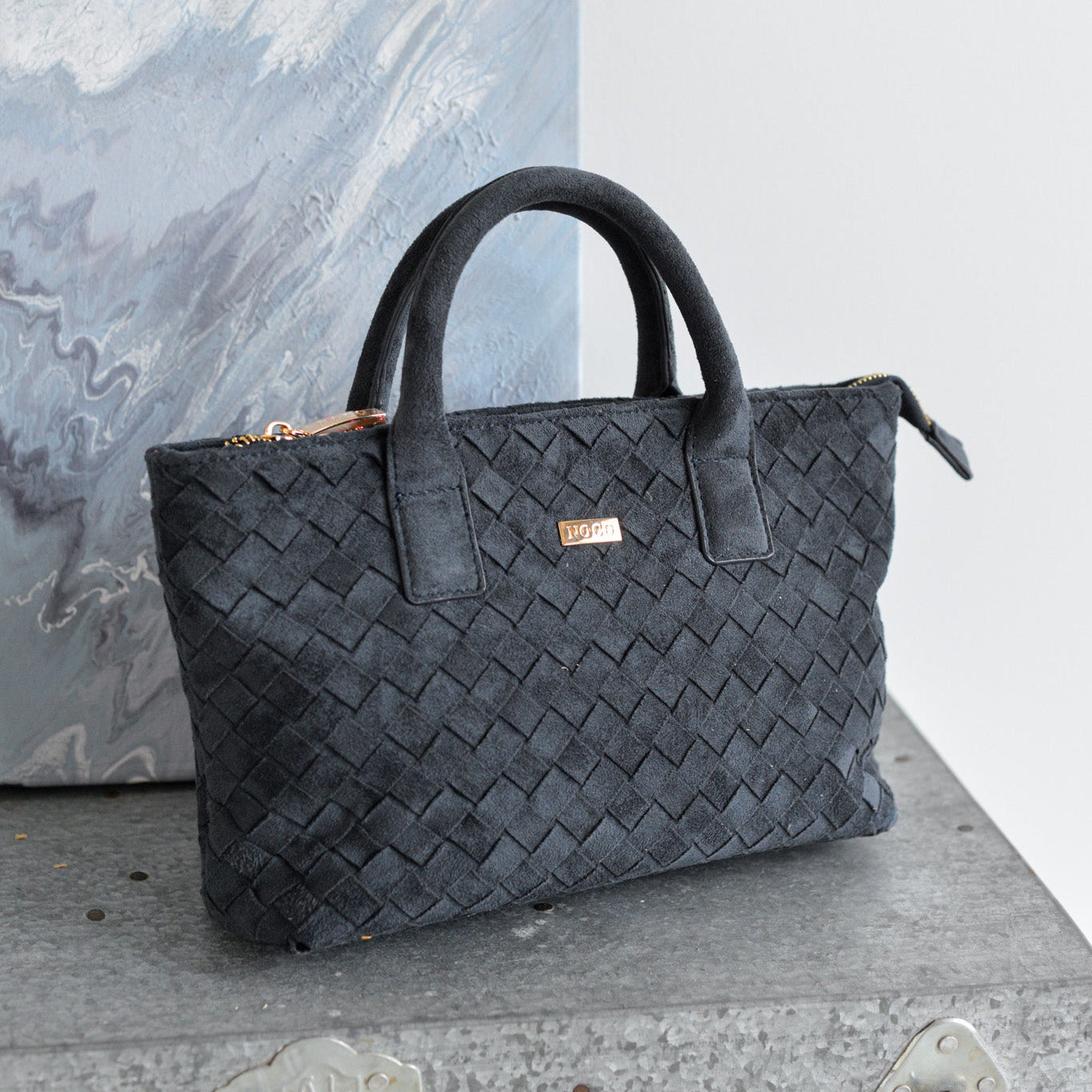 Mini tote ante trenzado Noco Azul