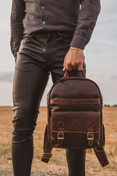 Mochila vintage Rosme Crumple Piel de Bufalo color Marron