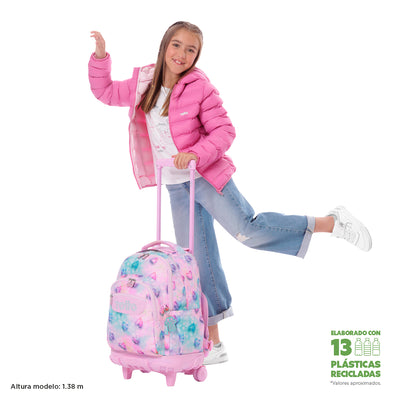 Mochila escolar con ruedas Totto Renglones Glitter - Shiny Heart