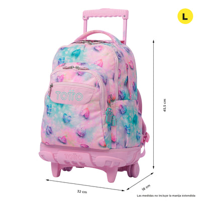 Mochila escolar con ruedas Totto Renglones Glitter - Shiny Heart