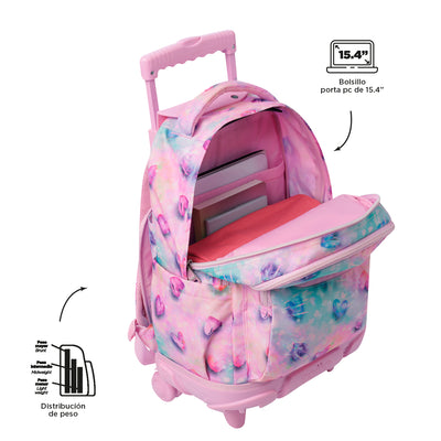 Mochila escolar con ruedas Totto Renglones Glitter - Shiny Heart