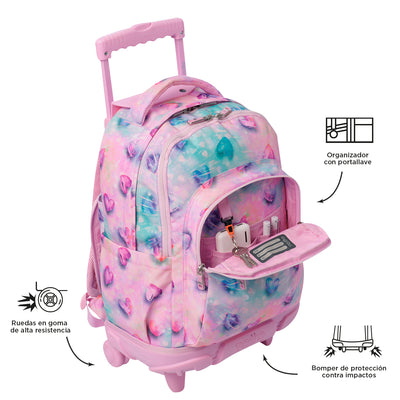 Mochila escolar con ruedas Totto Renglones Glitter - Shiny Heart