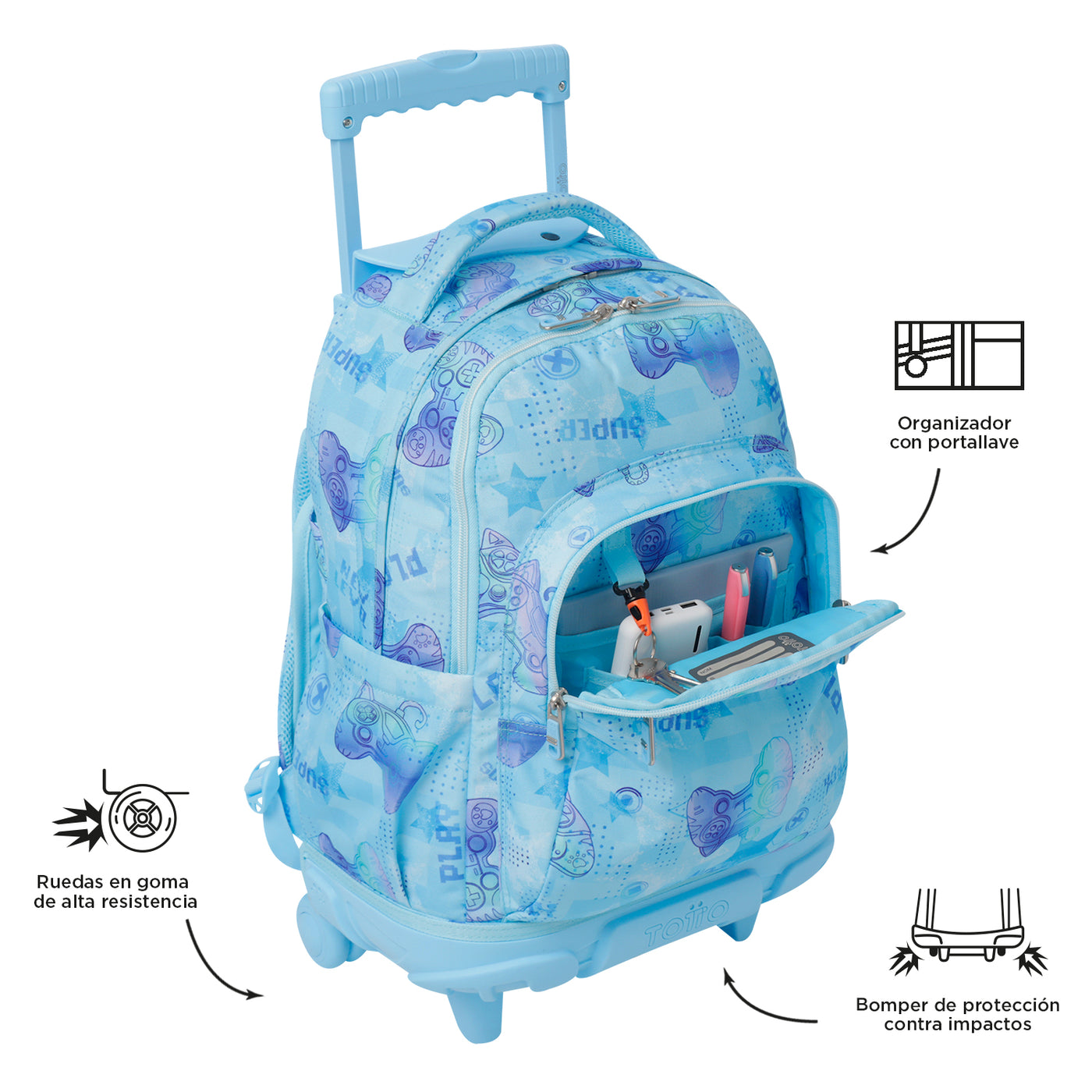 Mochila escolar con ruedas Totto Renglones - Polar