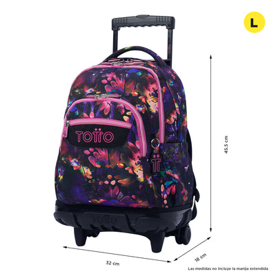 Mochila escolar con ruedas Totto Renglones - Flower Galaxy