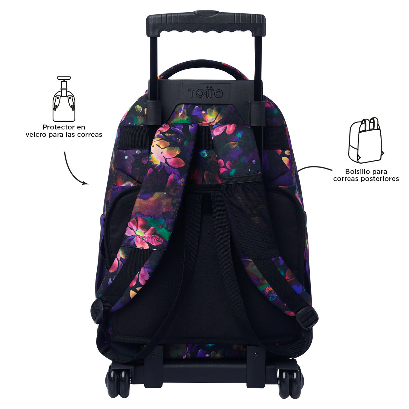 Mochila escolar con ruedas Totto Renglones - Flower Galaxy