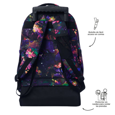 Mochila escolar con ruedas Totto Renglones - Flower Galaxy