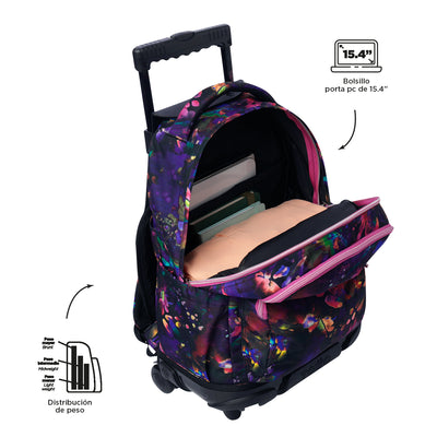 Mochila escolar con ruedas Totto Renglones - Flower Galaxy