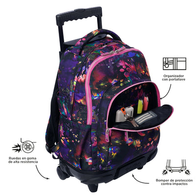 Mochila escolar con ruedas Totto Renglones - Flower Galaxy