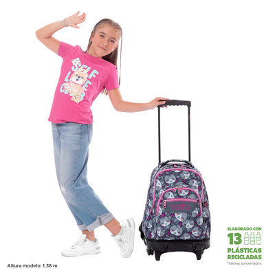 Mochila escolar con ruedas Totto Renglones - Kitten Rose