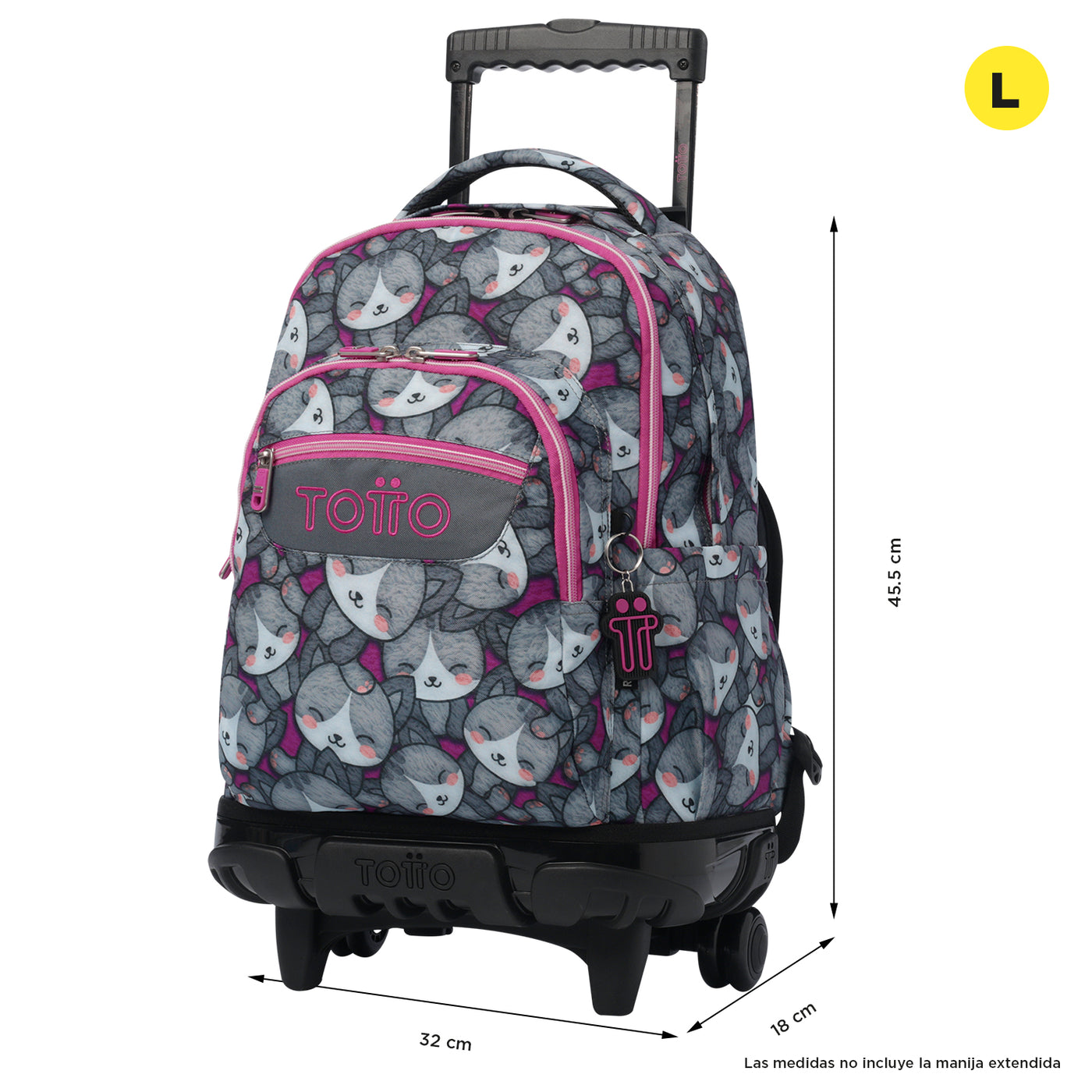 Mochila escolar con ruedas Totto Renglones - Kitten Rose