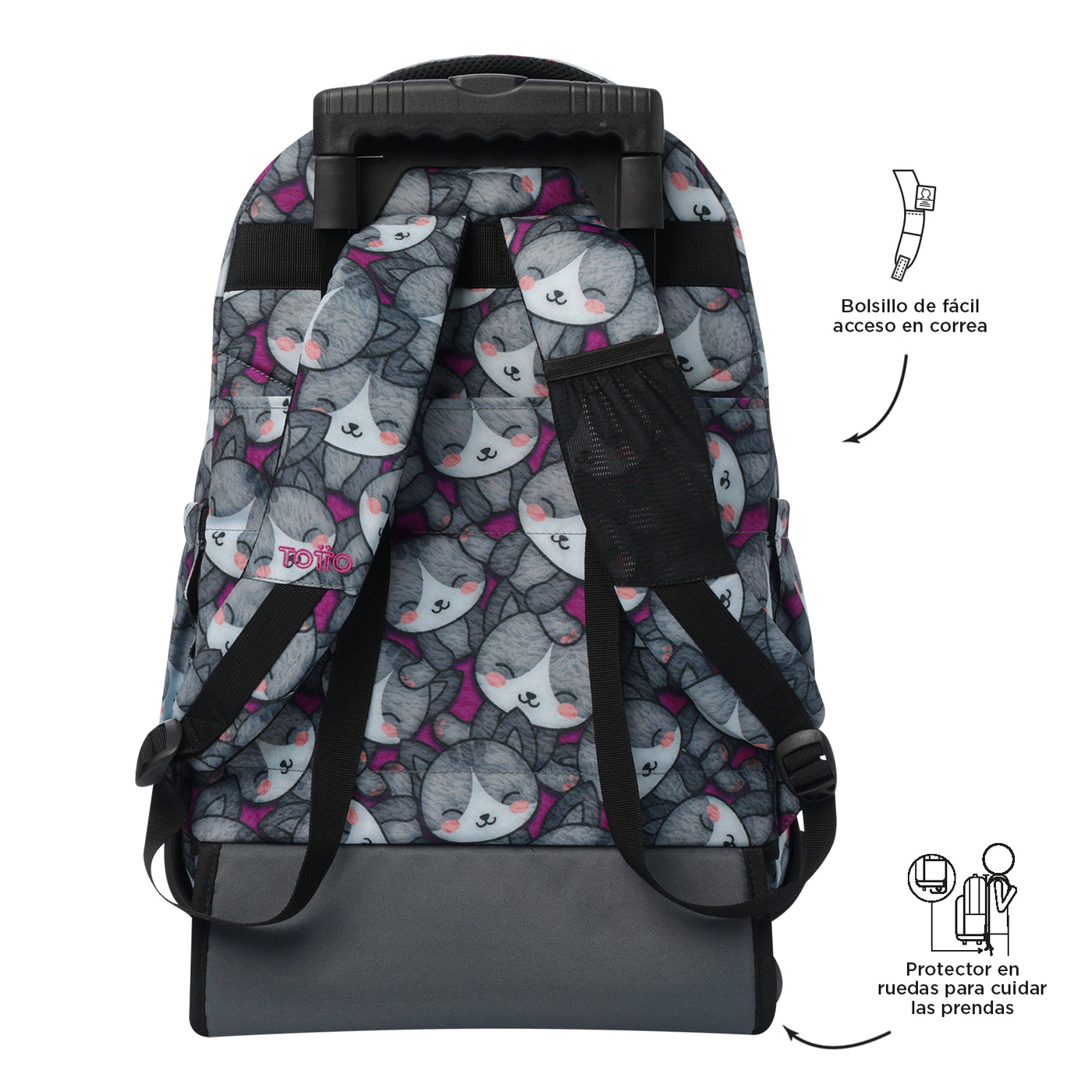 Mochila escolar con ruedas Totto Renglones - Kitten Rose