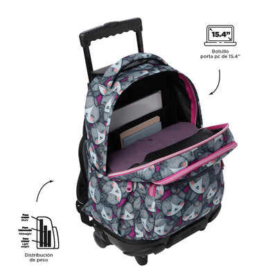 Mochila escolar con ruedas Totto Renglones - Kitten Rose