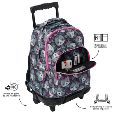 Mochila escolar con ruedas Totto Renglones - Kitten Rose