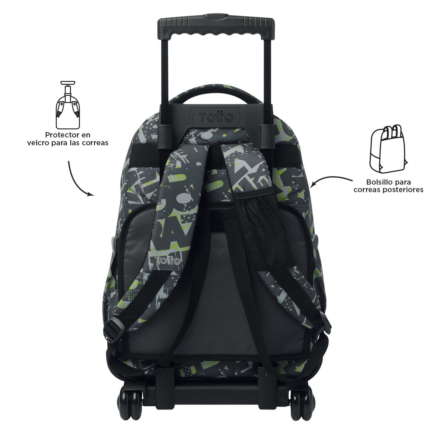Mochila escolar con ruedas Totto Renglones - Texgrunge