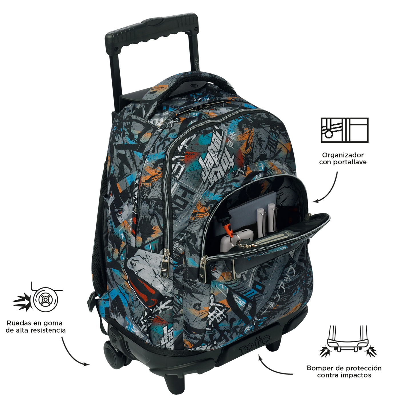 Mochila escolar con ruedas Totto Renglones - Okubo