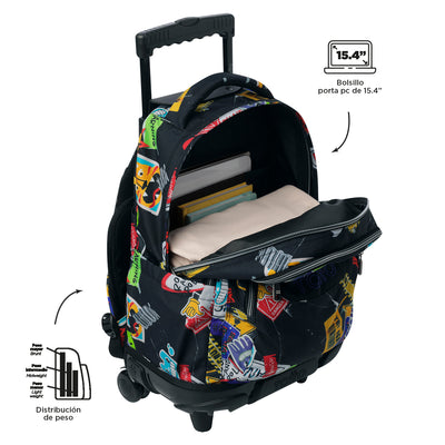 Mochila escolar con ruedas Totto Renglones - Sticky