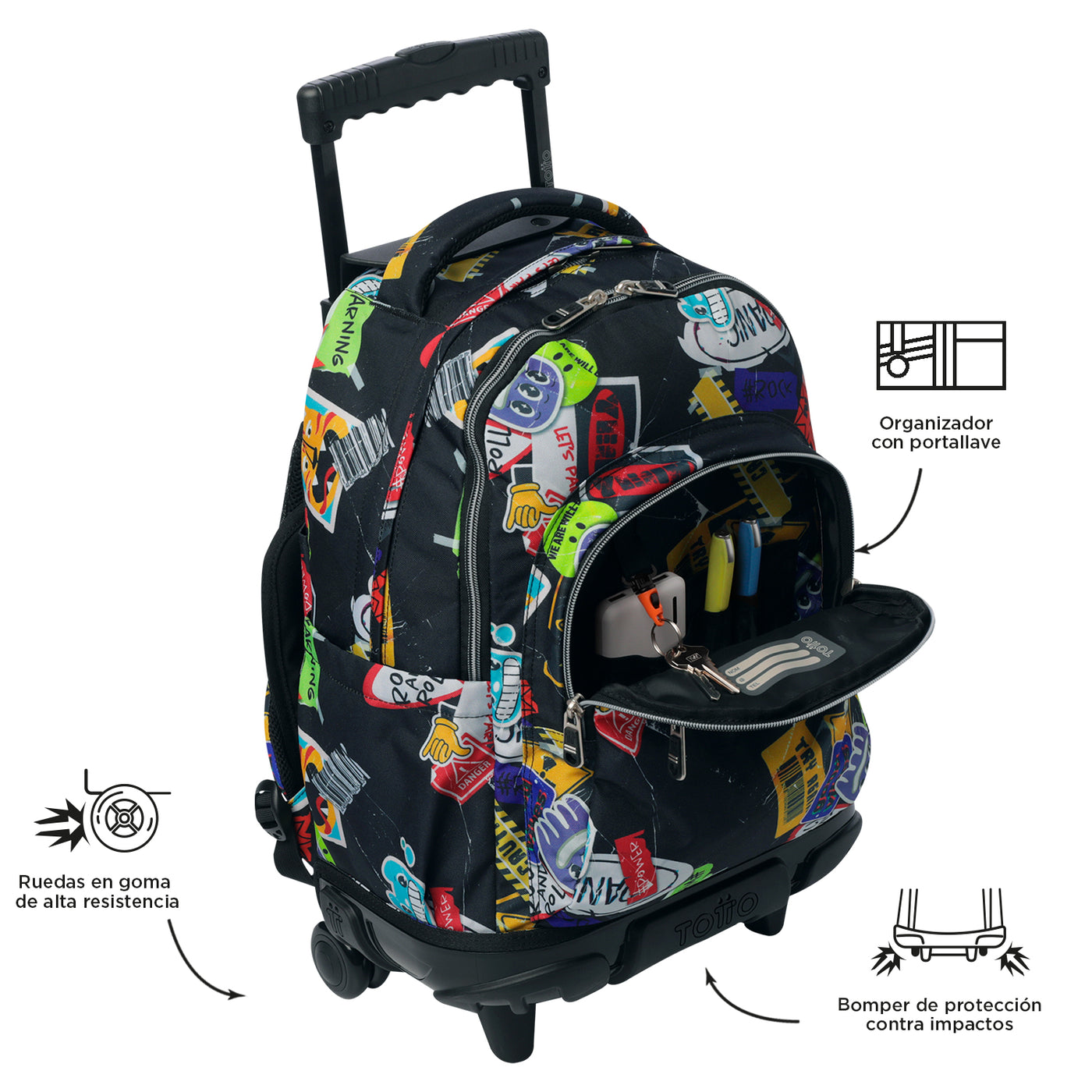 Mochila escolar con ruedas Totto Renglones - Sticky