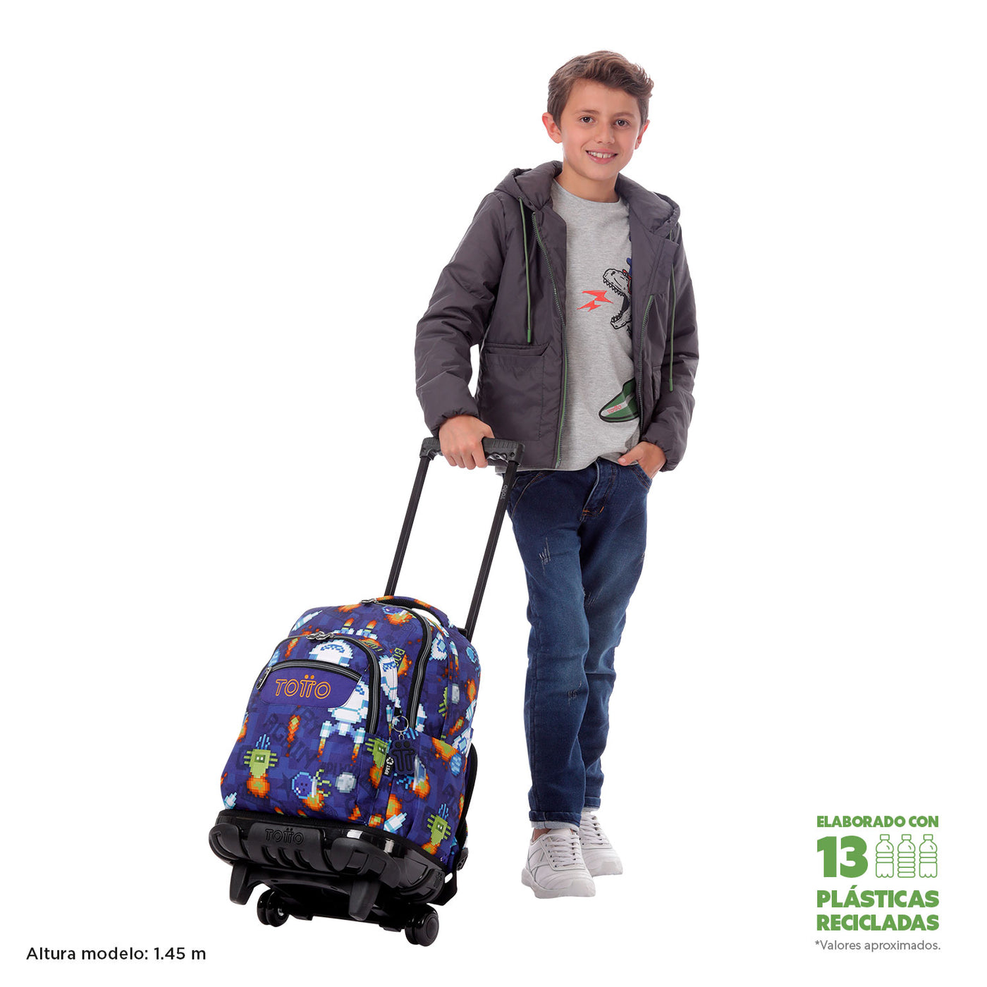 Mochila escolar con ruedas Totto Renglones - Space Blue