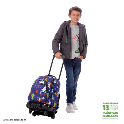 Mochila escolar con ruedas Totto Renglones - Space Blue