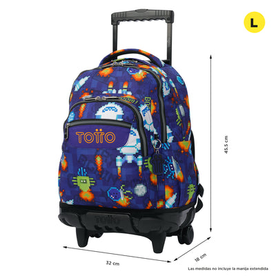 Mochila escolar con ruedas Totto Renglones - Space Blue