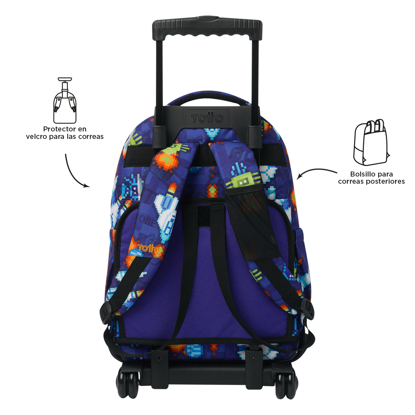 Mochila escolar con ruedas Totto Renglones - Space Blue