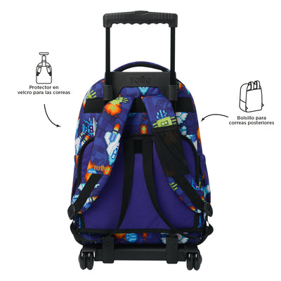 Mochila escolar con ruedas Totto Renglones - Space Blue